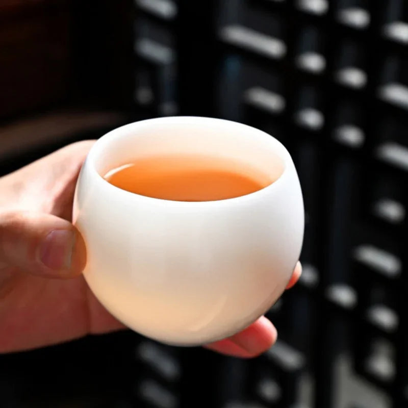 Cawan Teh Porselin Putih Jade Ais [Telur Naga] 130ml