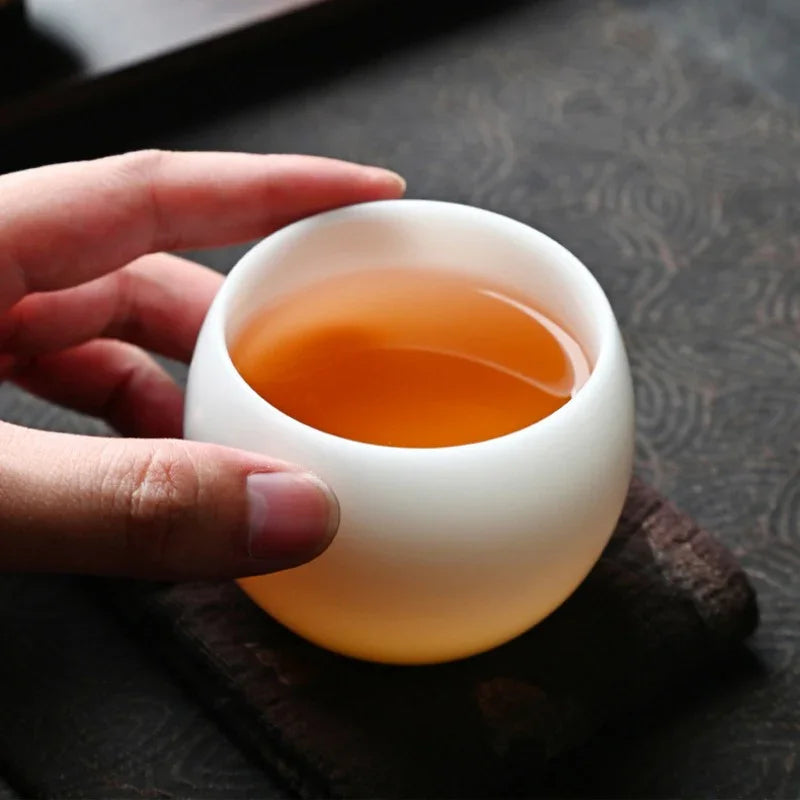 Cawan Teh Porselin Putih Jade Ais [Telur Naga] 130ml