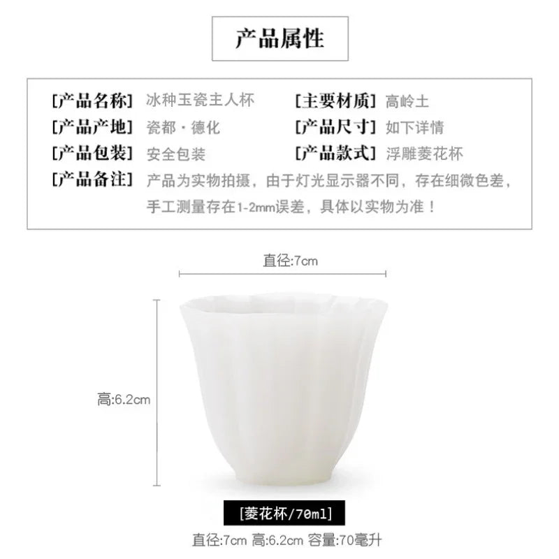 Cawan Teh Porselin Putih Jade Ais [Linghua] 70ml