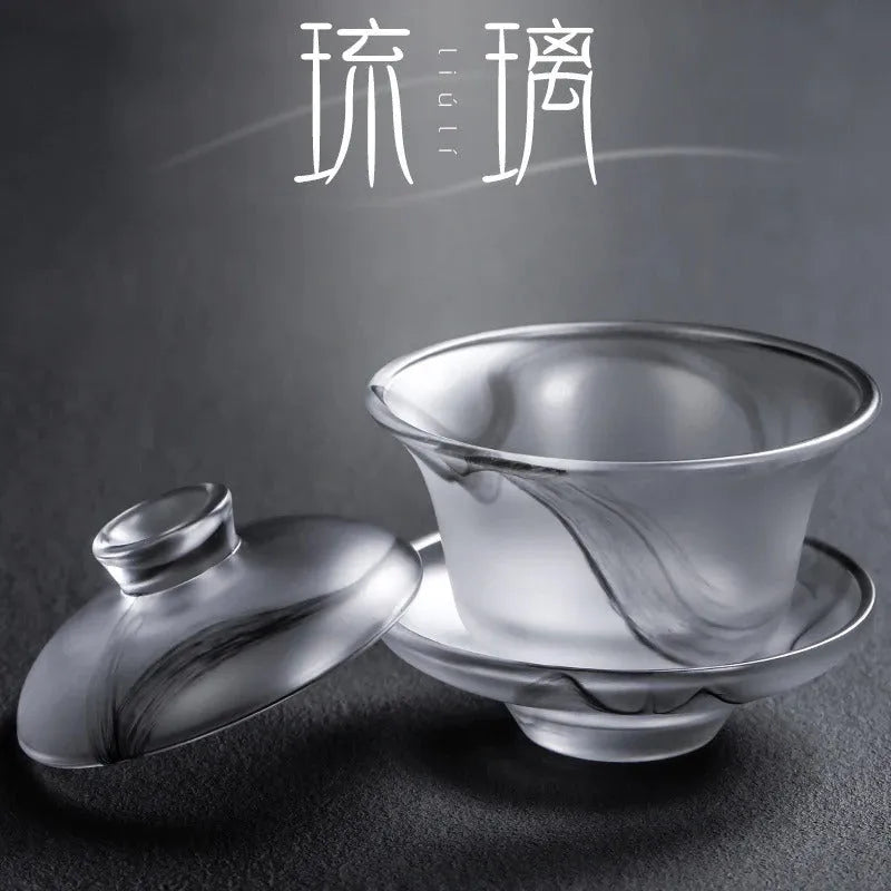 Ink Paint Glass Zen Tea Cup/Fair Cup/Gaiwan/Tea Strainer/Full Set - YIQIN TEA HOUSE | yiqinteahouse.com | fair cup, gaiwan, tea cup, teaware, teaware set