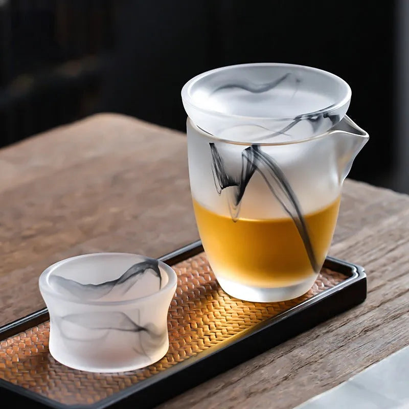 Ink Paint Glass Zen Tea Cup/Fair Cup/Gaiwan/Tea Strainer/Full Set - YIQIN TEA HOUSE | yiqinteahouse.com | fair cup, gaiwan, tea cup, teaware, teaware set