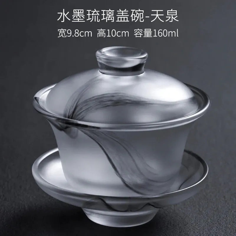 Ink Paint Glass Zen Tea Cup/Fair Cup/Gaiwan/Tea Strainer/Full Set - YIQIN TEA HOUSE | yiqinteahouse.com | fair cup, gaiwan, tea cup, teaware, teaware set