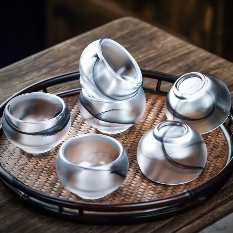 Ink Paint Glass Zen Tea Cup/Fair Cup/Gaiwan/Tea Strainer/Full Set - YIQIN TEA HOUSE | yiqinteahouse.com | fair cup, gaiwan, tea cup, teaware, teaware set