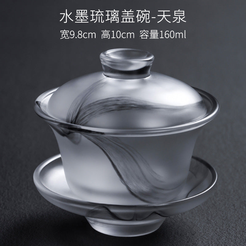 Ink Paint Glass Zhijue Tea Cup/Fair Cup/Gaiwan/Tea Strainer Full Set - YIQIN TEA HOUSE | yiqinteahouse.com | fair cup, gaiwan, tea cup, teaware, teaware set