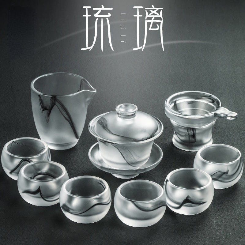 Ink Paint Glass Zhijue Tea Cup/Fair Cup/Gaiwan/Tea Strainer Full Set - YIQIN TEA HOUSE | yiqinteahouse.com | fair cup, gaiwan, tea cup, teaware, teaware set