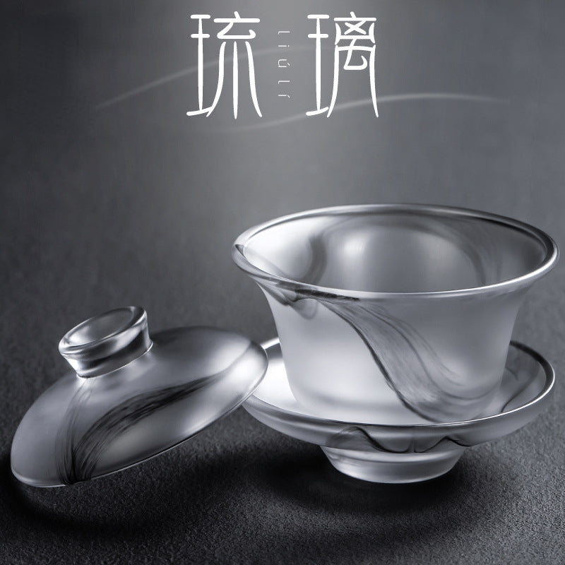 Ink Paint Glass Zhijue Tea Cup/Fair Cup/Gaiwan/Tea Strainer Full Set - YIQIN TEA HOUSE | yiqinteahouse.com | fair cup, gaiwan, tea cup, teaware, teaware set