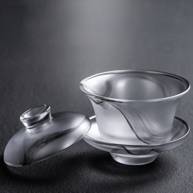 Ink Paint Glass Zhijue Tea Cup/Fair Cup/Gaiwan/Tea Strainer Full Set - YIQIN TEA HOUSE | yiqinteahouse.com | fair cup, gaiwan, tea cup, teaware, teaware set