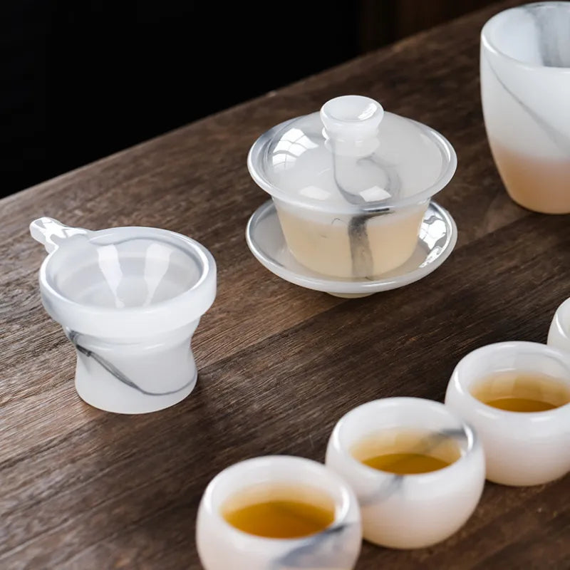 Ink Paint Jade Porcelain 30/50ml Tea Cup/Fair Cup/Tea Strainer/Full Set - YIQIN TEA HOUSE | yiqinteahouse.com | fair cup, gaiwan, tea cup, teaware, teaware set