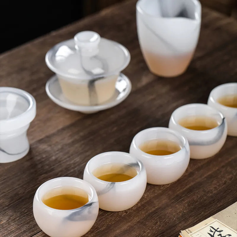 Ink Paint Jade Porcelain 30/50ml Tea Cup/Fair Cup/Tea Strainer/Full Set - YIQIN TEA HOUSE | yiqinteahouse.com | fair cup, gaiwan, tea cup, teaware, teaware set