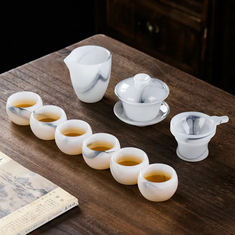 Ink Paint Jade Porcelain 30/50ml Tea Cup/Fair Cup/Tea Strainer/Full Set - YIQIN TEA HOUSE | yiqinteahouse.com | fair cup, gaiwan, tea cup, teaware, teaware set