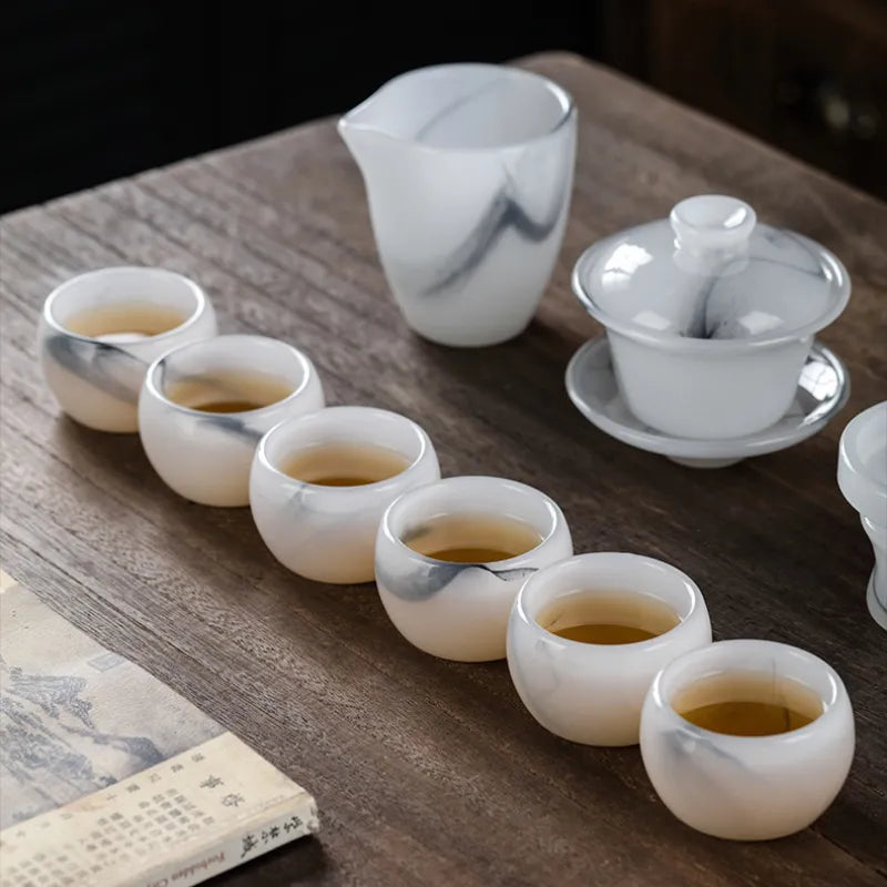 Ink Paint Jade Porcelain 30/50ml Tea Cup/Fair Cup/Tea Strainer/Full Set - YIQIN TEA HOUSE | yiqinteahouse.com | fair cup, gaiwan, tea cup, teaware, teaware set