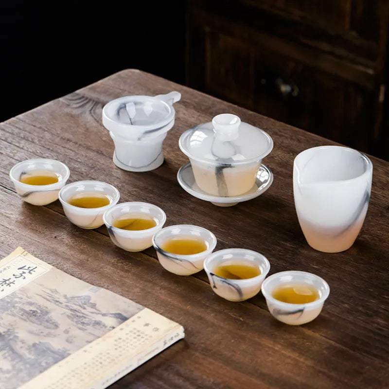 Ink Paint Jade Porcelain 30/50ml Tea Cup/Fair Cup/Tea Strainer/Full Set - YIQIN TEA HOUSE | yiqinteahouse.com | fair cup, gaiwan, tea cup, teaware, teaware set