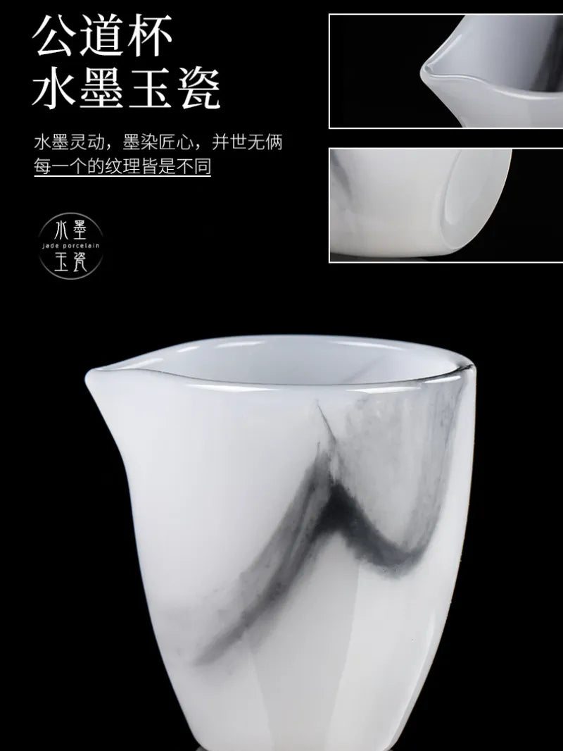 Ink Paint Jade Porcelain 30/50ml Tea Cup/Fair Cup/Tea Strainer/Full Set - YIQIN TEA HOUSE | yiqinteahouse.com | fair cup, gaiwan, tea cup, teaware, teaware set