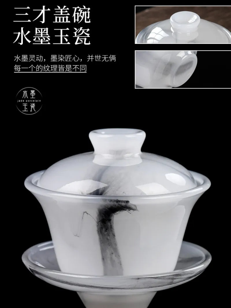 Ink Paint Jade Porcelain 30/50ml Tea Cup/Fair Cup/Tea Strainer/Full Set - YIQIN TEA HOUSE | yiqinteahouse.com | fair cup, gaiwan, tea cup, teaware, teaware set