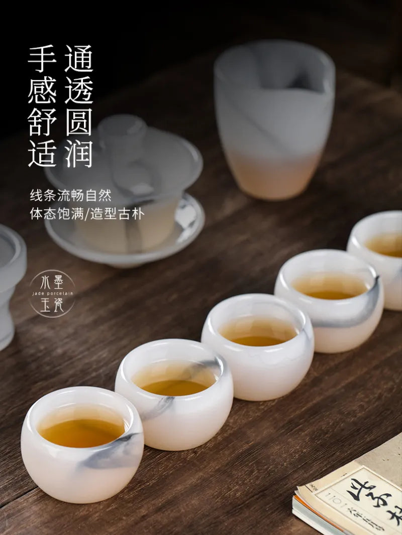 Ink Paint Jade Porcelain 30/50ml Tea Cup/Fair Cup/Tea Strainer/Full Set - YIQIN TEA HOUSE | yiqinteahouse.com | fair cup, gaiwan, tea cup, teaware, teaware set