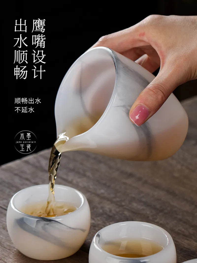 Ink Paint Jade Porcelain 30/50ml Tea Cup/Fair Cup/Tea Strainer/Full Set - YIQIN TEA HOUSE | yiqinteahouse.com | fair cup, gaiwan, tea cup, teaware, teaware set