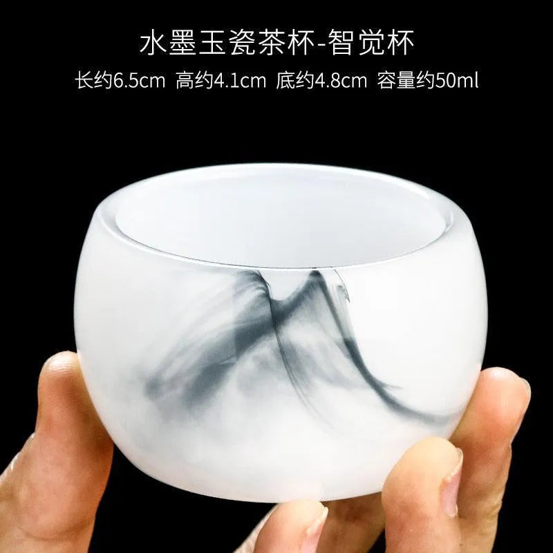 Ink Paint Jade Porcelain 30/50ml Tea Cup/Fair Cup/Tea Strainer/Full Set - YIQIN TEA HOUSE | yiqinteahouse.com | fair cup, gaiwan, tea cup, teaware, teaware set