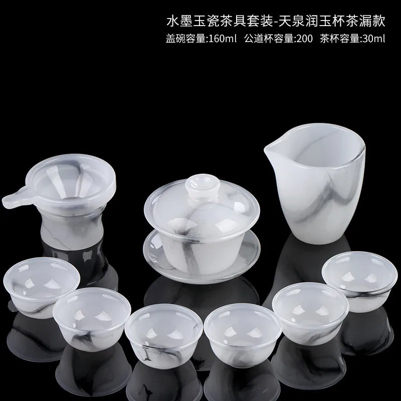 Ink Paint Jade Porcelain 30/50ml Tea Cup/Fair Cup/Tea Strainer/Full Set - YIQIN TEA HOUSE | yiqinteahouse.com | fair cup, gaiwan, tea cup, teaware, teaware set