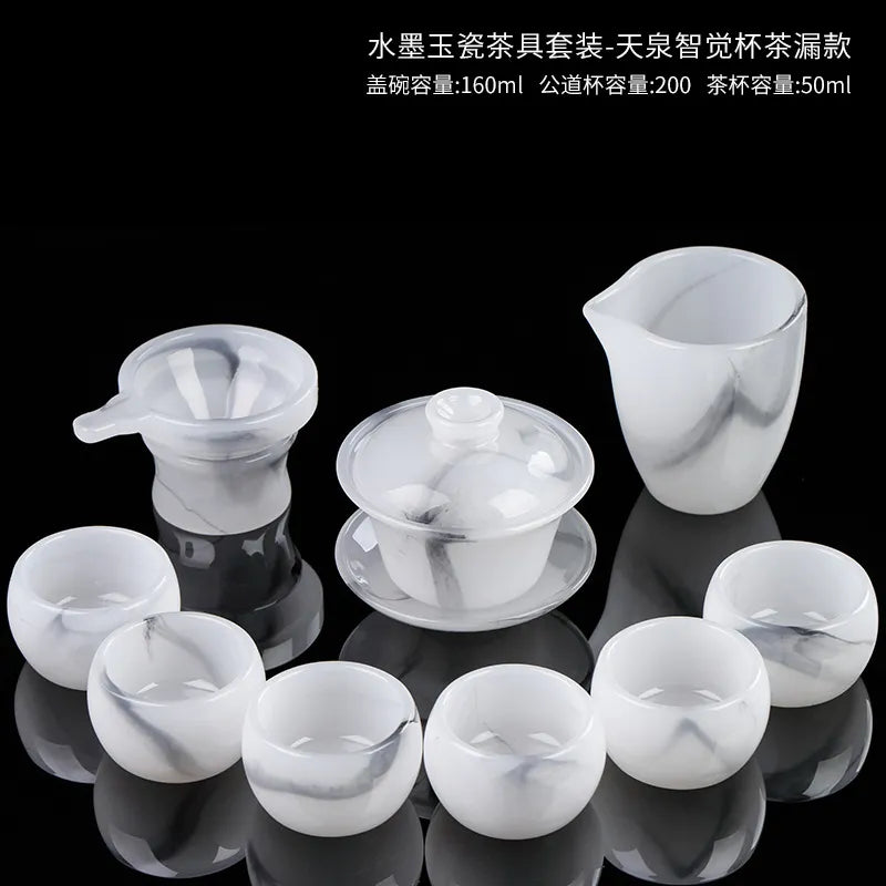 Ink Paint Jade Porcelain 30/50ml Tea Cup/Fair Cup/Tea Strainer/Full Set - YIQIN TEA HOUSE | yiqinteahouse.com | fair cup, gaiwan, tea cup, teaware, teaware set