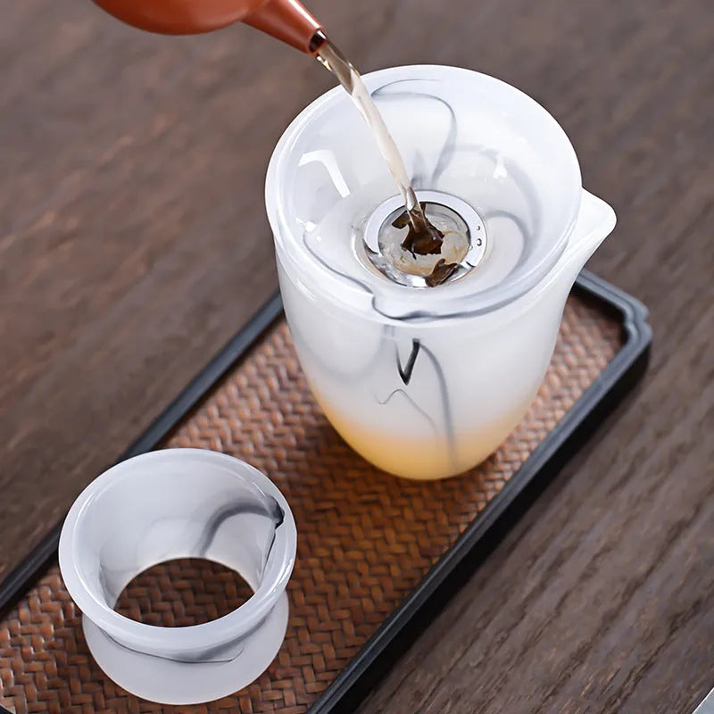 Ink Paint Jade Porcelain 30/50ml Tea Cup/Fair Cup/Tea Strainer/Full Set - YIQIN TEA HOUSE | yiqinteahouse.com | fair cup, gaiwan, tea cup, teaware, teaware set