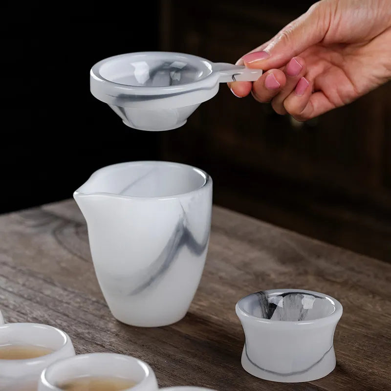 Ink Paint Jade Porcelain 30/50ml Tea Cup/Fair Cup/Tea Strainer/Full Set - YIQIN TEA HOUSE | yiqinteahouse.com | fair cup, gaiwan, tea cup, teaware, teaware set