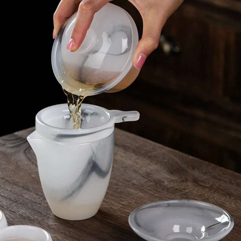 Ink Paint Jade Porcelain 30/50ml Tea Cup/Fair Cup/Tea Strainer/Full Set - YIQIN TEA HOUSE | yiqinteahouse.com | fair cup, gaiwan, tea cup, teaware, teaware set