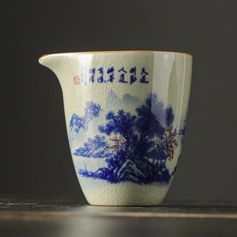 Jindezhen Gu Ru Ice Crackle Ceramic Fair Cup / Strainer [Jiangshan Keran] - YIQIN TEA HOUSE | yiqinteahouse.com | fair cup, jiangshan keran, strainer, teaware