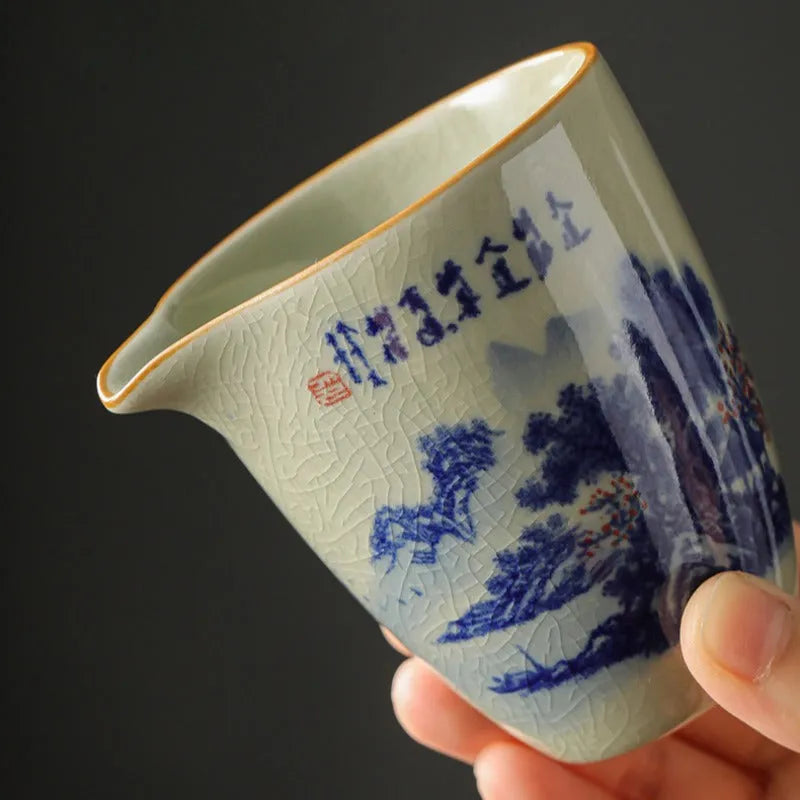 Jindezhen Gu Ru Ice Crackle Ceramic Fair Cup / Strainer [Jiangshan Keran] - YIQIN TEA HOUSE | yiqinteahouse.com | fair cup, jiangshan keran, strainer, teaware