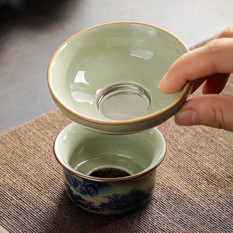 Jindezhen Gu Ru Ice Crackle Ceramic Fair Cup / Strainer [Jiangshan Keran] - YIQIN TEA HOUSE | yiqinteahouse.com | fair cup, jiangshan keran, strainer, teaware