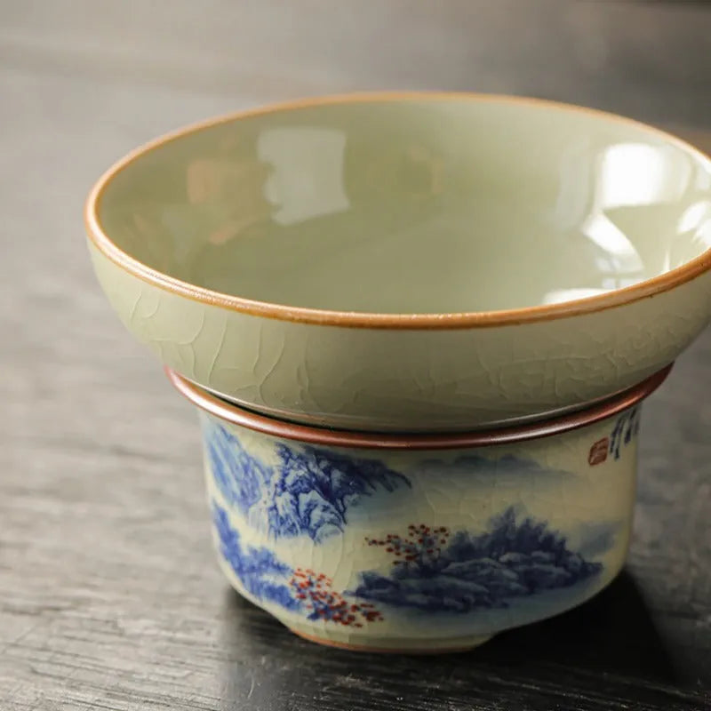 Jindezhen Gu Ru Ice Crackle Ceramic Fair Cup / Strainer [Jiangshan Keran] - YIQIN TEA HOUSE | yiqinteahouse.com | fair cup, jiangshan keran, strainer, teaware