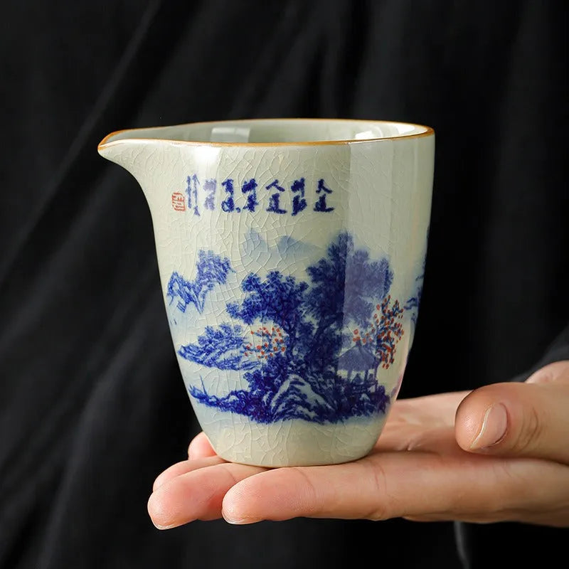 Jindezhen Gu Ru Ice Crackle Ceramic Fair Cup / Strainer [Jiangshan Keran] - YIQIN TEA HOUSE | yiqinteahouse.com | fair cup, jiangshan keran, strainer, teaware