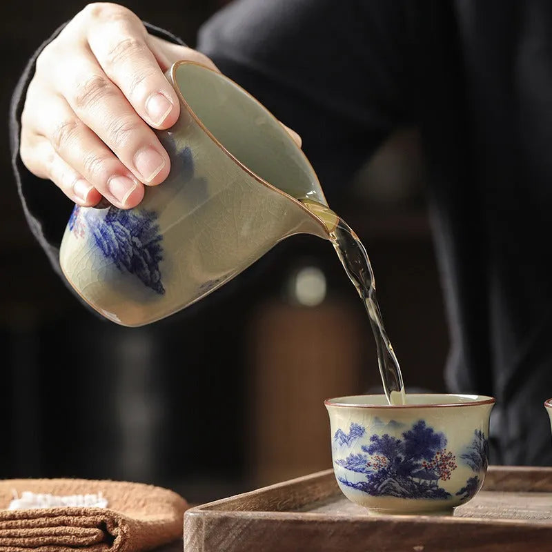 Jindezhen Gu Ru Ice Crackle Ceramic Fair Cup / Strainer [Jiangshan Keran] - YIQIN TEA HOUSE | yiqinteahouse.com | fair cup, jiangshan keran, strainer, teaware