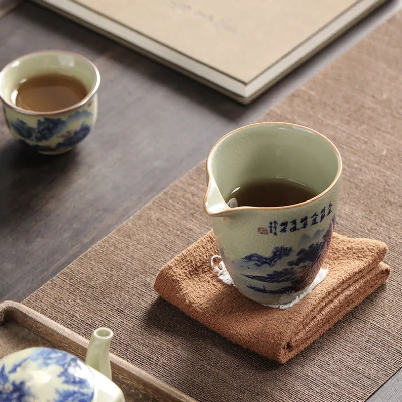 Jindezhen Gu Ru Ice Crackle Ceramic Fair Cup / Strainer [Jiangshan Keran] - YIQIN TEA HOUSE | yiqinteahouse.com | fair cup, jiangshan keran, strainer, teaware