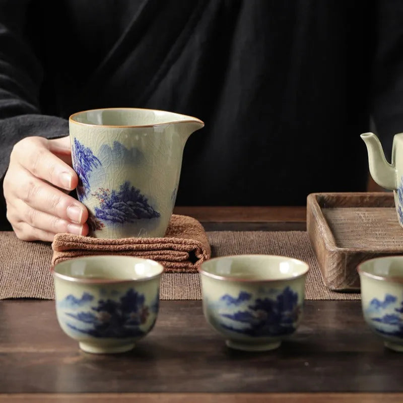 Jindezhen Gu Ru Ice Crackle Ceramic Fair Cup / Strainer [Jiangshan Keran] - YIQIN TEA HOUSE | yiqinteahouse.com | fair cup, jiangshan keran, strainer, teaware