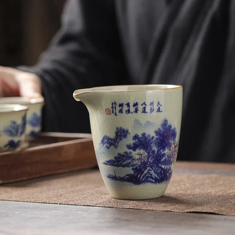 Jindezhen Gu Ru Ice Crackle Ceramic Fair Cup / Strainer [Jiangshan Keran] - YIQIN TEA HOUSE | yiqinteahouse.com | fair cup, jiangshan keran, strainer, teaware