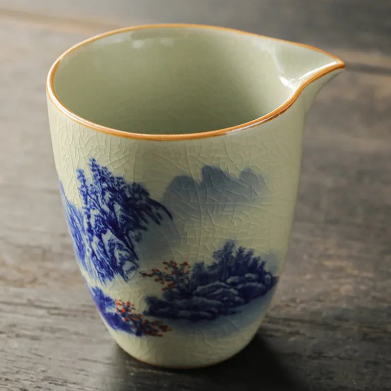 Jindezhen Gu Ru Ice Crackle Ceramic Fair Cup / Strainer [Jiangshan Keran] - YIQIN TEA HOUSE | yiqinteahouse.com | fair cup, jiangshan keran, strainer, teaware