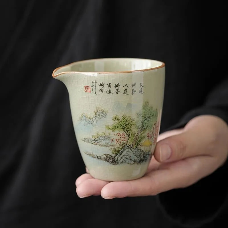 Jindezhen Gu Ru Ice Crackle Ceramic Fair Cup / Strainer [Zhi Ci Qinglu] - YIQIN TEA HOUSE | yiqinteahouse.com | fair cup, strainer, teaware, zhi ci qinglu