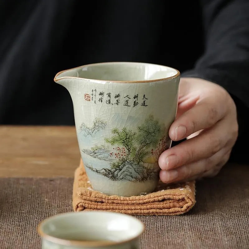 Jindezhen Gu Ru Ice Crackle Ceramic Fair Cup / Strainer [Zhi Ci Qinglu] - YIQIN TEA HOUSE | yiqinteahouse.com | fair cup, strainer, teaware, zhi ci qinglu