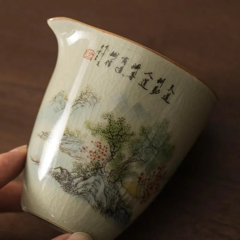 Jindezhen Gu Ru Ice Crackle Ceramic Fair Cup / Strainer [Zhi Ci Qinglu] - YIQIN TEA HOUSE | yiqinteahouse.com | fair cup, strainer, teaware, zhi ci qinglu