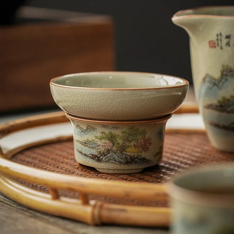 Jindezhen Gu Ru Ice Crackle Ceramic Fair Cup / Strainer [Zhi Ci Qinglu] - YIQIN TEA HOUSE | yiqinteahouse.com | fair cup, strainer, teaware, zhi ci qinglu