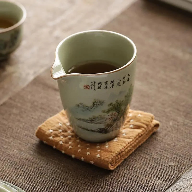 Jindezhen Gu Ru Ice Crackle Ceramic Fair Cup / Strainer [Zhi Ci Qinglu] - YIQIN TEA HOUSE | yiqinteahouse.com | fair cup, strainer, teaware, zhi ci qinglu