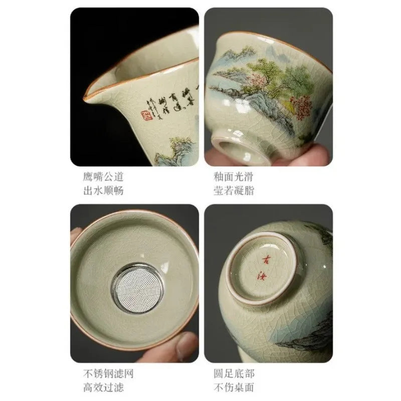 Jindezhen Gu Ru Ice Crackle Ceramic Fair Cup / Strainer [Zhi Ci Qinglu] - YIQIN TEA HOUSE | yiqinteahouse.com | fair cup, strainer, teaware, zhi ci qinglu