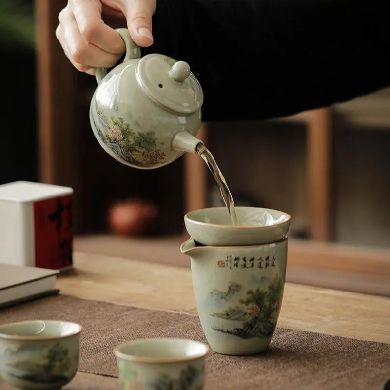 Jindezhen Gu Ru Ice Crackle Ceramic Fair Cup / Strainer [Zhi Ci Qinglu] - YIQIN TEA HOUSE | yiqinteahouse.com | fair cup, strainer, teaware, zhi ci qinglu