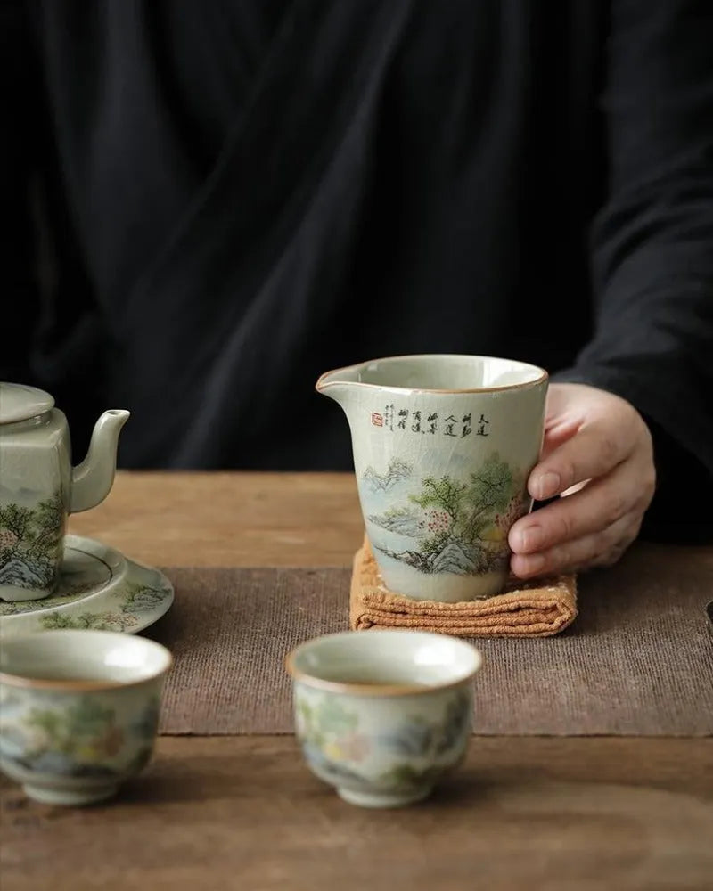 Jindezhen Gu Ru Ice Crackle Ceramic Fair Cup / Strainer [Zhi Ci Qinglu] - YIQIN TEA HOUSE | yiqinteahouse.com | fair cup, strainer, teaware, zhi ci qinglu