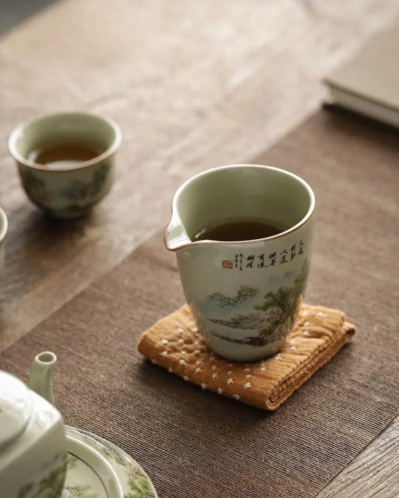 Jindezhen Gu Ru Ice Crackle Ceramic Fair Cup / Strainer [Zhi Ci Qinglu] - YIQIN TEA HOUSE | yiqinteahouse.com | fair cup, strainer, teaware, zhi ci qinglu