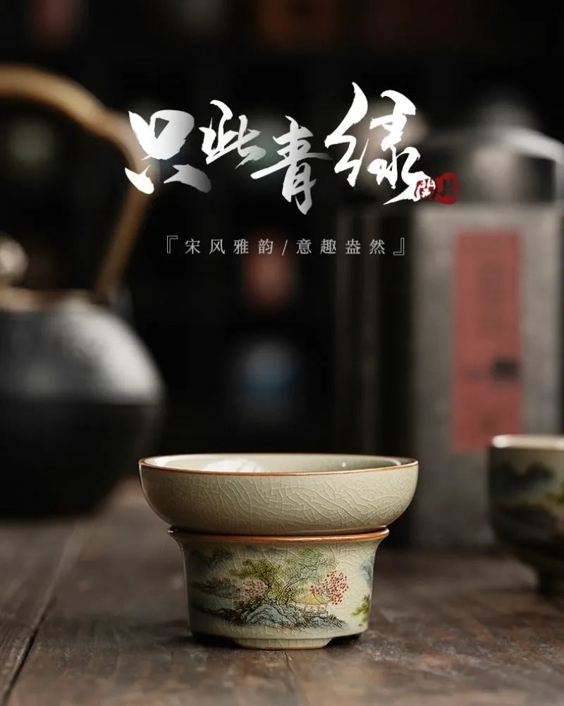 Jindezhen Gu Ru Ice Crackle Ceramic Fair Cup / Strainer [Zhi Ci Qinglu] - YIQIN TEA HOUSE | yiqinteahouse.com | fair cup, strainer, teaware, zhi ci qinglu