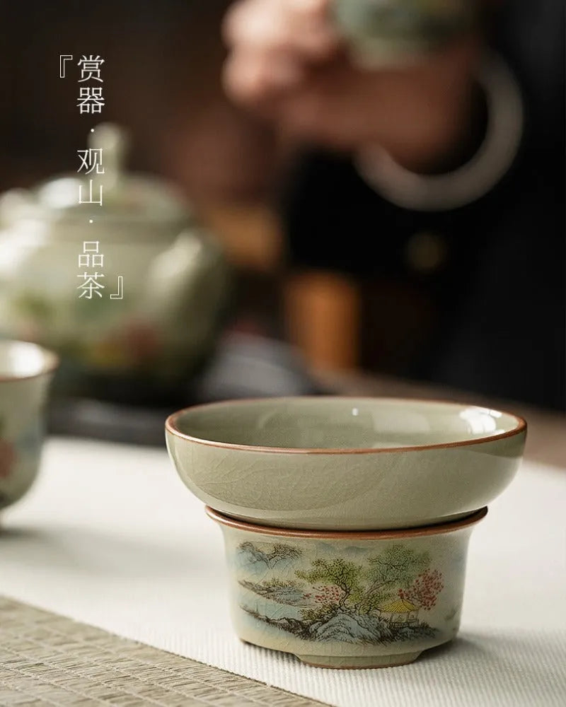 Jindezhen Gu Ru Ice Crackle Ceramic Fair Cup / Strainer [Zhi Ci Qinglu] - YIQIN TEA HOUSE | yiqinteahouse.com | fair cup, strainer, teaware, zhi ci qinglu