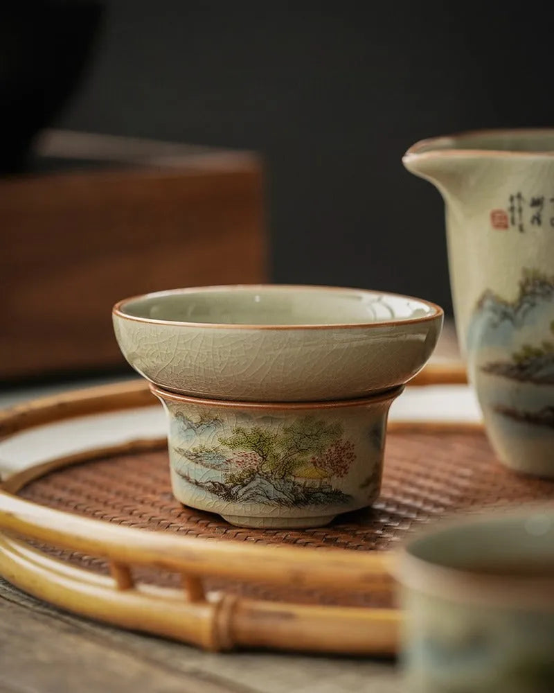 Jindezhen Gu Ru Ice Crackle Ceramic Fair Cup / Strainer [Zhi Ci Qinglu] - YIQIN TEA HOUSE | yiqinteahouse.com | fair cup, strainer, teaware, zhi ci qinglu