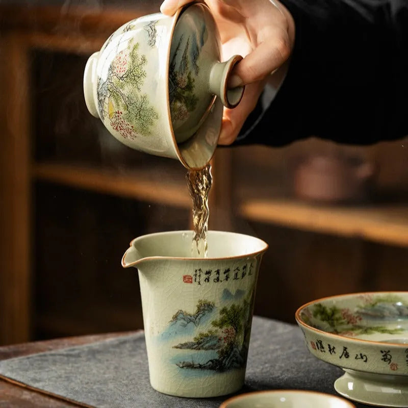 Jindezhen Gu Ru Ice Crackle Ceramic Fair Cup / Strainer [Zhi Ci Qinglu] - YIQIN TEA HOUSE | yiqinteahouse.com | fair cup, strainer, teaware, zhi ci qinglu