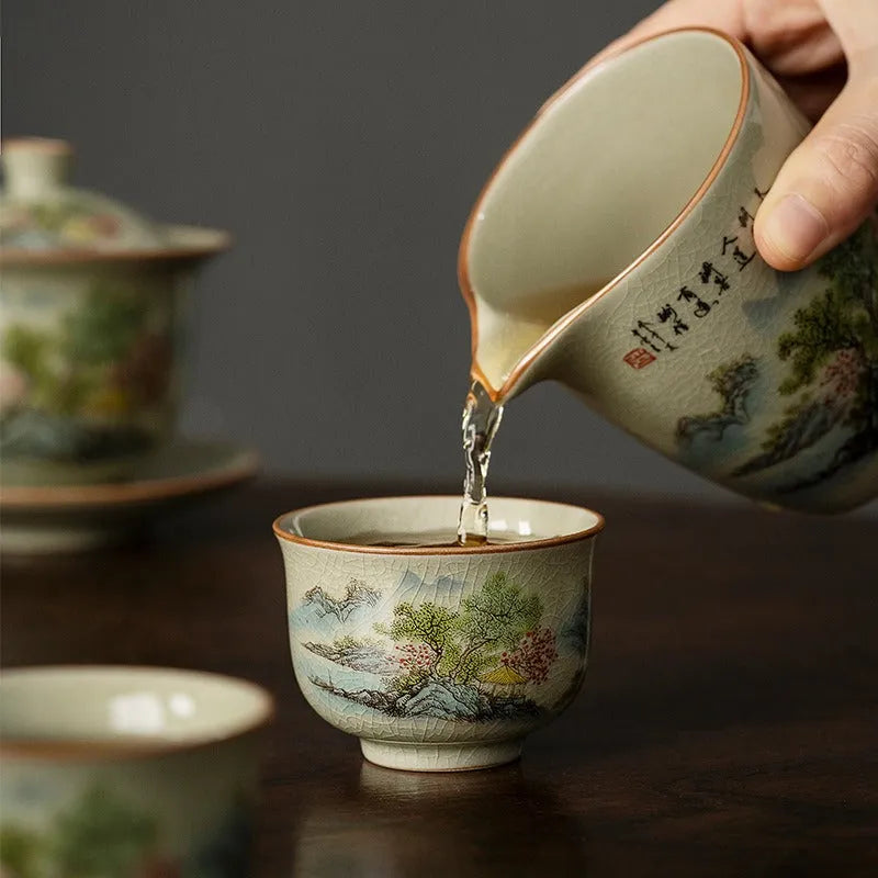 Jindezhen Gu Ru Ice Crackle Ceramic Fair Cup / Strainer [Zhi Ci Qinglu] - YIQIN TEA HOUSE | yiqinteahouse.com | fair cup, strainer, teaware, zhi ci qinglu